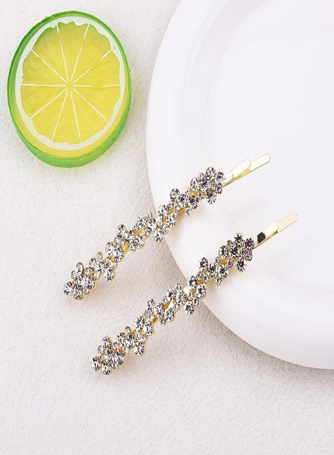 Kefley Rhinestone Hair Clips Bobby Pins for Women Small Thin Crystal Hairpins Barrettes Glitter Gold Metal Pins Side Clips Barrette Bridesmaid Bridal Wedding Prom Accessories 2 PCS - Image 3